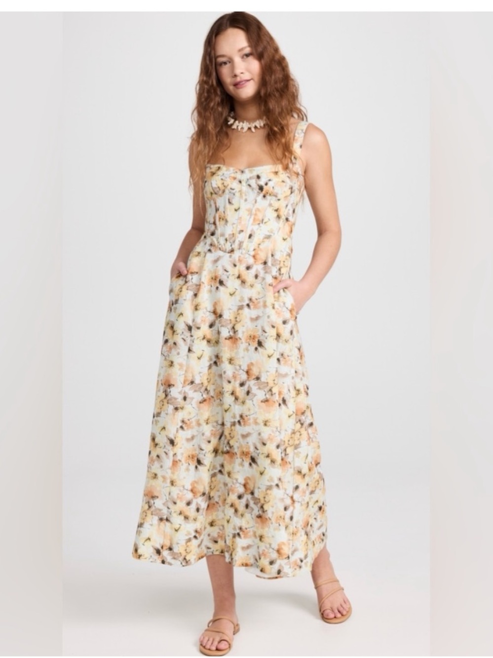 Gorgeous Corset Bardot Cream Floral Midi Dress EUC size XS